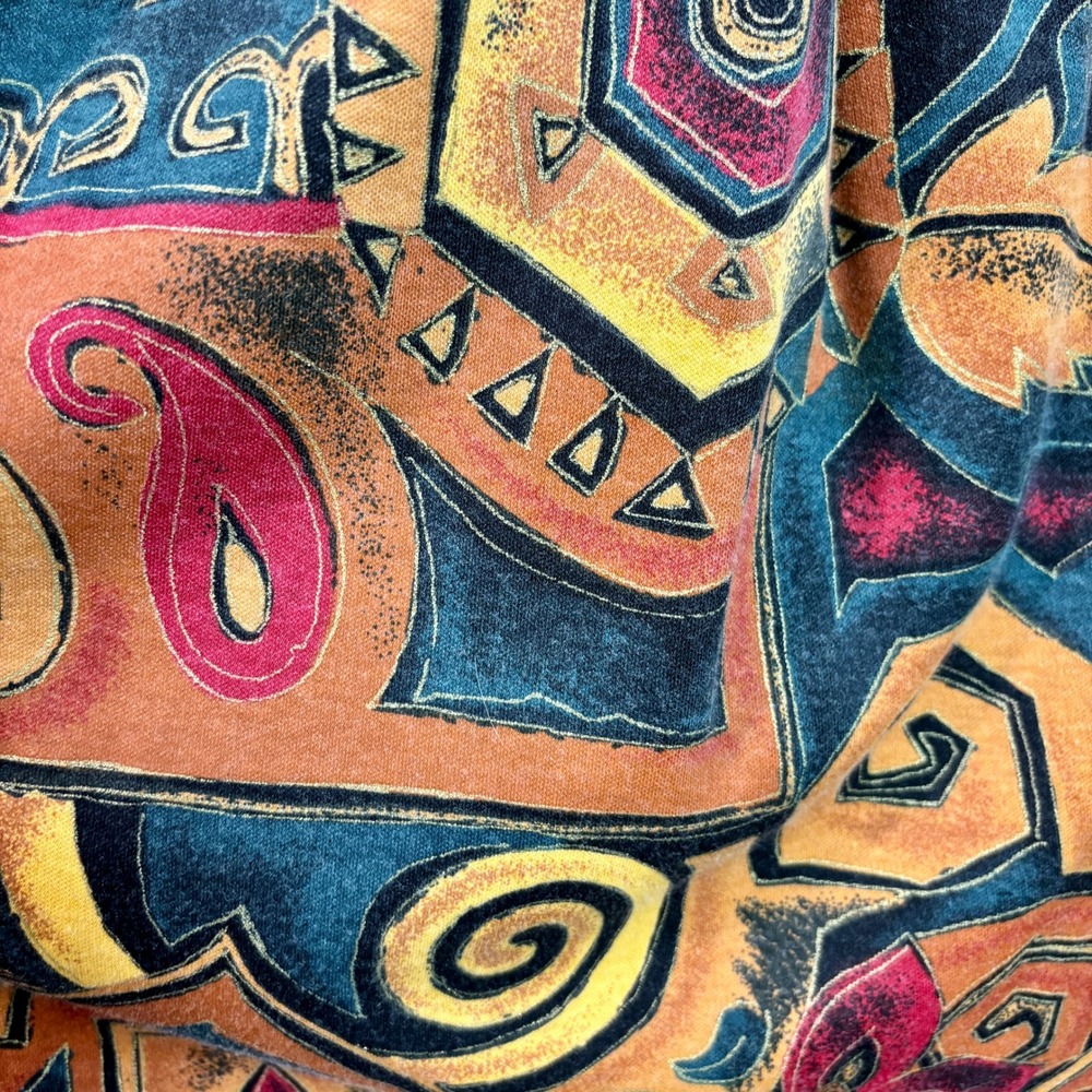 Sabino Vintage 80s Midi Dress Abstract Print Belted Long Sleeve Size 6 Bohemian - Picture 12 of 16